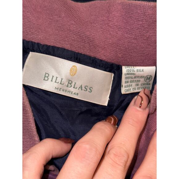 Bill Blass Mens Jacket Long Sleeve Full Zip Up Silk Navy Blue Purple Size Medium - Picture 3 of 3